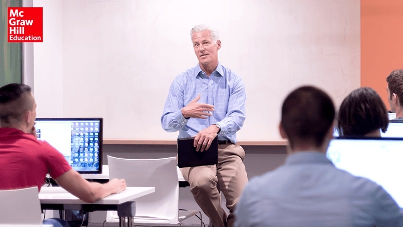 McGraw-Hill branded man giving a lecture in front of students.