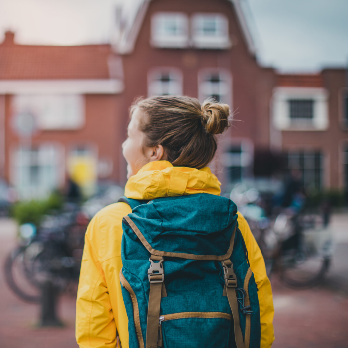 student walking away from the camera