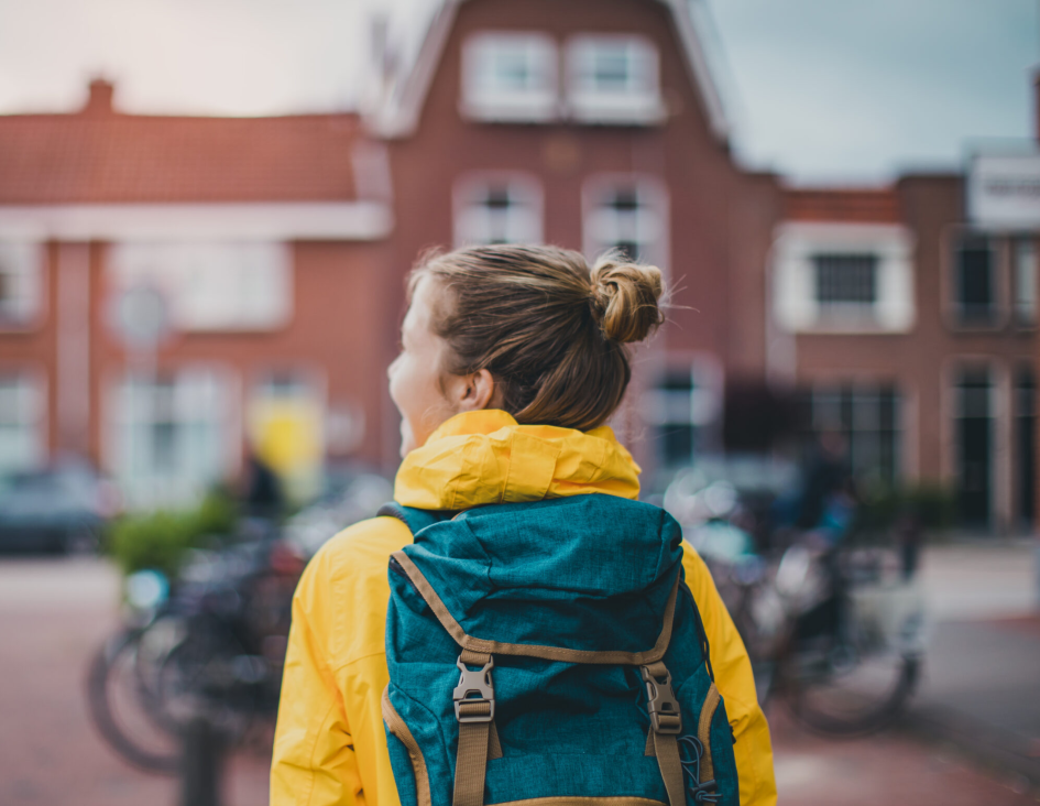 student walking away from the camera